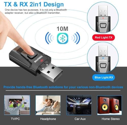 Sounce 2 in 1 Bluetooth 5.0 Transmitter Receiver | 3.5mm Stereo Audio Adapter with Mic | Portable Design | Driverless Plug and Play | Easy Slide Switch Mode | 50m Range | Compatible with Car, Aux 4