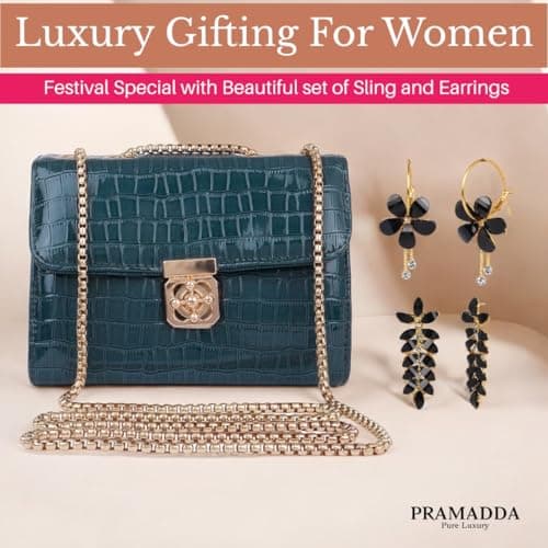 Pramadda Pure Luxury Trendy Gift combo set for women Sling Bag with Earrings | Rakhi Raksha Bandhan Gift For Sister | Birthday Gift For Girls | Festival Diwali Christmas Gift Items. 3