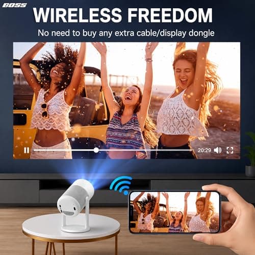 BOSS LUMORA LX750 2026 Year | 750 ANSI | Native 1080P | 4K Support | Android 11 OS | E-Focus Technology | 360° Rotatable | WiFi Bluetooth | 25000:1 Contrast | Mini Home Theater Projector 5