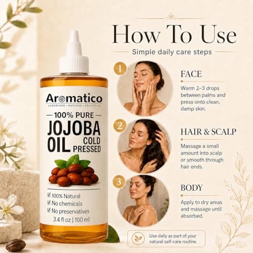 AROMATICO 100% Pure JOJOBA Oil Cold Pressed for Healthy Hair & Skin, Natural solution for Moisturised Skin, Hair Care & Body - 100ml 5
