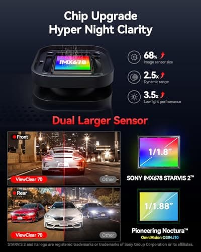 REDTIGER VC70 Dash Cam 4K Front and Rear 2.5K, STARVIS 2 IMX678 x Wondrix, Dual HDR Starlight Night View Mode, 5.8GHz WiFi6 30MB/s, 3" Touchscreen with Voice Control, Parking Mode, 128GB Card Included 3