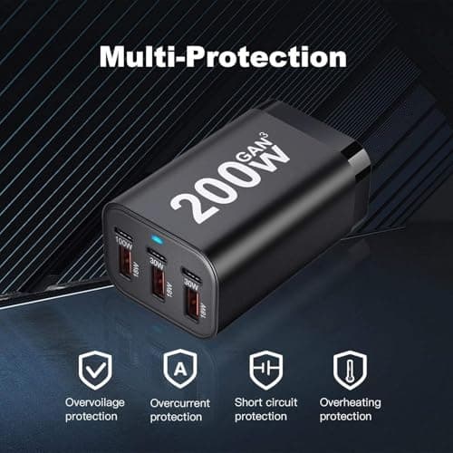 CUBONIC 200W GaN Charging Station, 6-Port Desktop Charger with 3 USB-C & 3 USB-A Ports, Multi Device Charging Hub for Laptops, Smartphones, Tablets, Wearables & USB Powered Electronics 3