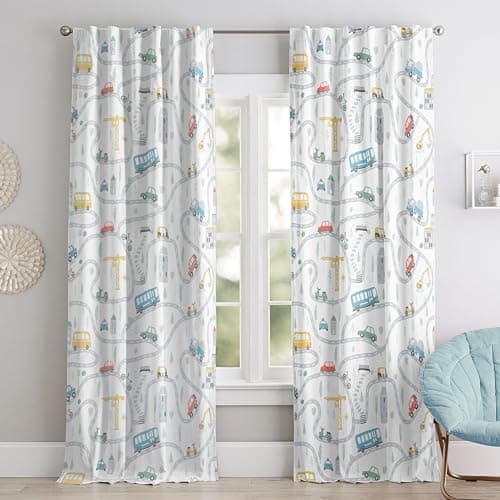 Tranquebar Curtain Co. Kids Room Curtain, Cotton Curtains, 60-65% Room Darkening, Multicolor Vehicles Print, Window Curtains 5 Feet, BackTab Loops, Design Zoom (152 cm) - Set of 2 2