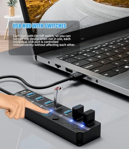 ZORBES® USB Hub 3.0 for PC Multiport Adapter with 7 USB Ports High Speed 3.0 Hub for Laptop with Individual Switch Control Extender Multi Port MacBook,Mac Pro 3