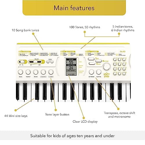 Casiotone Mini Keyboard SA-80 with Piano tones, White (44 Keys) 3