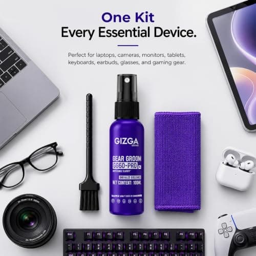 Gizga Pro Series 3-in-1 Laptop Cleaning Kit | 100ml Screen Cleaner Spray, Microfiber Cloth & Cleaning Brush | Alcohol-Free Laptop Screen Cleaner for PC, Mobile, TV, Camera Lens, Tablet & Keyboard 5