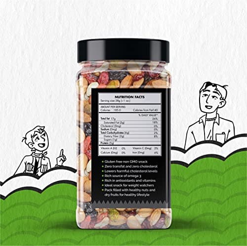 GreenFinity Absolute Health, Premium Fruit, Nut & Fiber SuperMix, Healthy Mixed Nuts with Dry Fruits | Almonds | Cashews | Cranberry | Pumpkin Seeds | Walnuts, Reusable Jar, 500gm | PACK OF 2 2