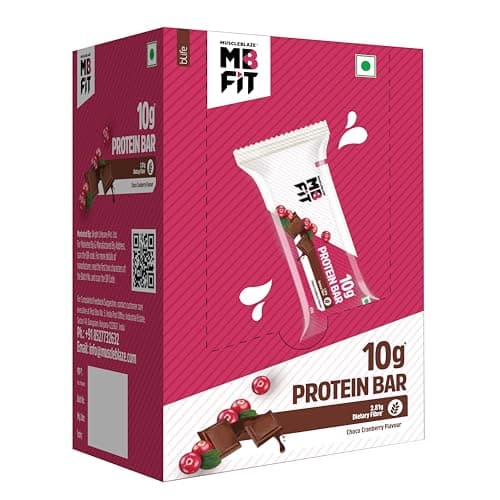 MuscleBlaze 10g Protein Bar (Choco Cranberry, Pack of 6) | Protein Blend, Healthy Protein Snacks | For Energy & Fitness