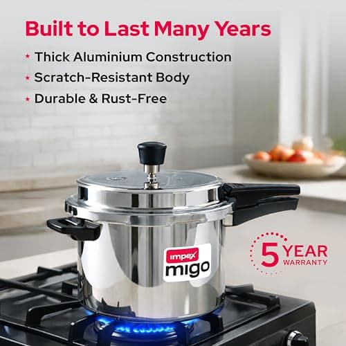Impex 5 Litre Aluminium Pressure Cooker With Outer Lid | Induction And Gas Stove Compatible Pressure Cooker For Healthy Cooking | ISI Certified | 5 Years Warranty, Silver 2