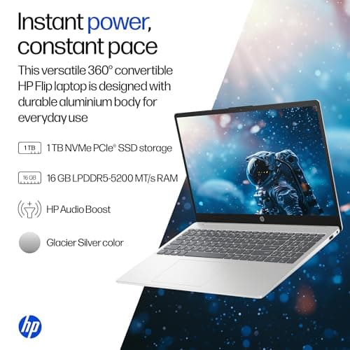 HP OmniBook 5 Flip (Previously Pavilion), Intel Core 7 150U (16GB LPDDR5,1TB SSD) 2K, 300 nits, 14''/35.6cm, Convertible, Win11, M365, Office24, Glacier Silver,1.65kg, fp0690TU, Pen, 5MP Camera Laptop 4