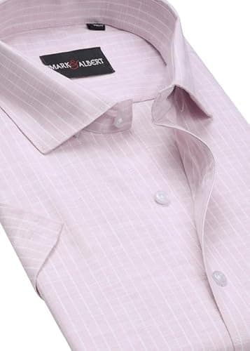 MARK & ALBERT Men's Half Sleeve Cotton Linen Striped Shirt Pink 4