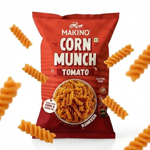 Makino Corn Munch Tomato Flavour Snacks, Ready to Eat, 150g (Pack of 3) - First Time in India | Tangy & Refreshing Flavour, Everyone's Favourite Snack For All Occasions | No MSG, Non-GMO Corn, Zero Tr 2