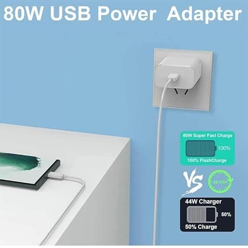 80W Charger for vivo Y300 / Y 300 Charger Original Adapter Like Quick Dash Warp Dart Flash Super Vooc Fast Charger with 1M Type C USB Data Cable (4A/7.3A, TVF50, White) 5