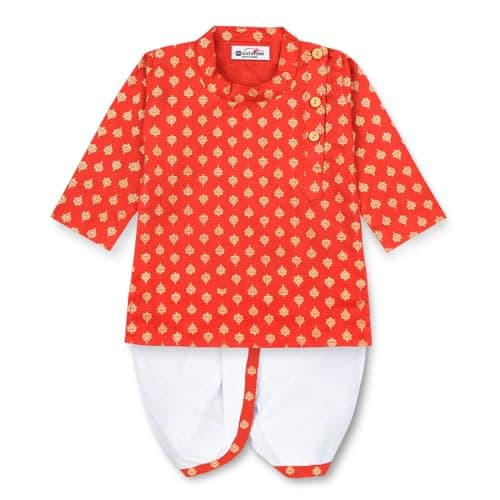 Kids Ethnic Festive and Traditional Cotton Kurta and Dhoti Independance day Tri colour dress(12-18 Months, Orange)