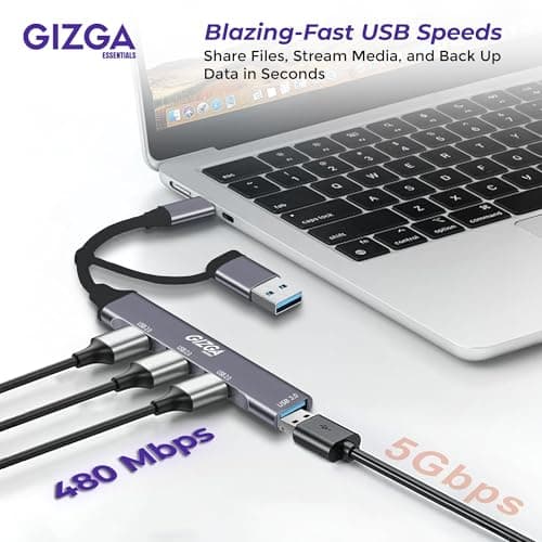 Gizga Essentials 4-in-1 USB C & USB A HUB with USB 3.0 5Gbps High-Speed Port & Dual USB 2.0, Multiport USB Adapter with Smart Chip, Plug & Play, Aluminum Build| Universal for Laptop MacBook Tablet 6