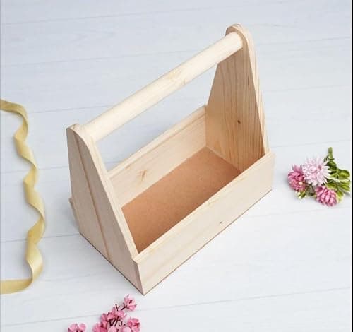 DDOOTTIINN'S Wooden Gift Hamper Basket with Handle (8×5×9 Inches) | Pine Wood Storage & Gift Tray | Empty Decorative Basket for Diwali, Wedding, Festival Gifts, Home Decor & Utility Organizer 2