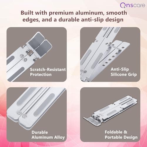 Onscare Adjustable Aluminum Laptop Stand 7 Angle Ergonomic Foldable Portable Riser Holder for Desk, Compatible with MacBook, Dell, HP, Lenovo & All Laptops/Tablets (Silver) 5