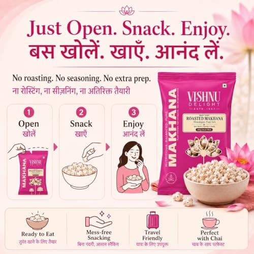 200g Vishnu Delight Roasted Makhana | Ready to Eat Phool Makhana | Himalayan Pink Salt | No Roasting Needed | Jain & Fasting Friendly Snack | Light & Crunchy Roasted Foxnuts- Pack of 1 4