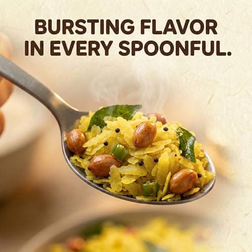 Ella Foods Probiotic Instant Poha Ready To Eat | 40% Less Sodium | Flavorful Rice Flakes, Peanuts, Mustard Seeds, Curry Leaves & Green Chilies | No Preservatives Pack of 2 (65g Each) | Instant Food 3
