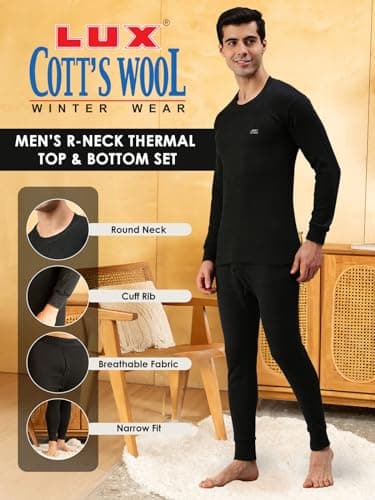 Lux Cottswool Men's Cotton Thermal Set (COTT_Black_FS_RN_TRO_Set_90) 4