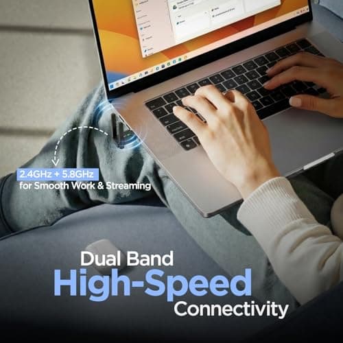 UNIGEN 900Mbps Dual Band WiFi USB Adapter with Bluetooth 5.4 | 2.4GHz & 5.8GHz Wireless WiFi Dongle 5g | Driver-Free | Supports Windows 10/11 | High-Speed USB WiFi Receiver for PC & Laptop 3