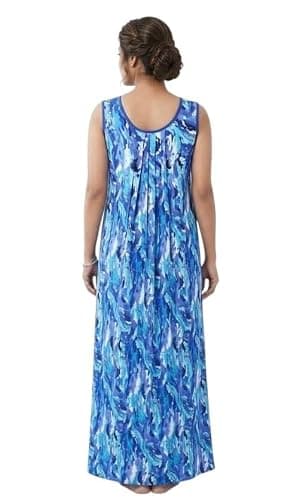 Manvicare Sleeveless Nighties for Women, Blue Lahariya Print, Rayon Fabric, Maxi Length Nightdress (Blue, 8XL) 3