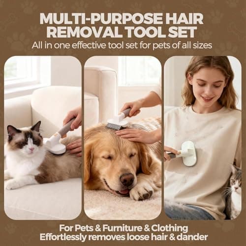 ZPCCOT 3 in 1 Self Cleaning Pet Grooming Brush for Dogs & Cats | Deshedding Slicker Hair Remover Comb | Skin Friendly Undercoat Massager | Non Slip Handle for Long & Short Hair Pets 3