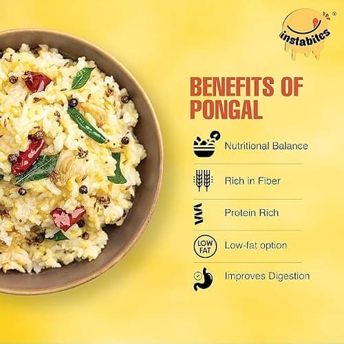 Instabites Ready to Eat Pongal 65g, No Added Preservatives and Ready to Eat in Minutes - Pack 3 5
