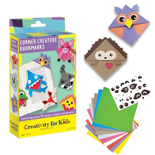 Creativity for Kids by Faber-Castell Corner Creature Bookmarks - Origami Craft Kit for Kids, 10 Origami Paper Sheets with Stickers, DIY Art Activity Set, Birthday Gift for Girls and Boys Ages 6+