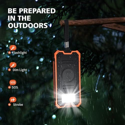 Solar Charger Power Bank, 20,000mAh Portable Wireless Charger with USB C Input/Output for Cell Phones, External Battery Pack with Dual Flashlight for Camping 5