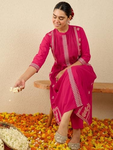 INDO ERA Women's Cotton Ethnic Motifs Embroidered Kurta Set | Soft Fabric | Stylish Ethnic Suit,IESTR11573XS 5