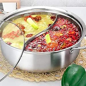 Delavala 304 Food Grade Stainless Steel Shabu Shabu Hot pot with Divider&Lid for Induction Cooktop Gas Stove Dual Sided Soup Cookware