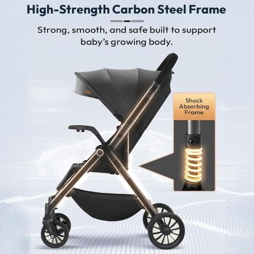 StarAndDaisy Stroller for Baby Boy Girl 0 to 5 Years/Foldable Baby Stroller Light Weight with Multi-Level Seat Recline, 5 Point Safety Belt, & Canopy Pram for Kid (Black) 6