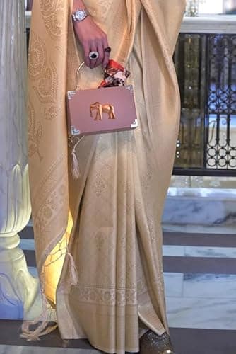 Swornof Women's Chanderi Linen Saree (Cottonlleave-8888_Cream) 4