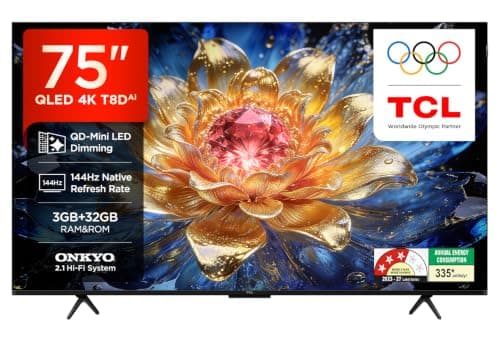 TCL 189 cm (75 inches) 4K UHD Smart QLED Google TV 75T8D