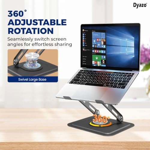 Dyazo 360° Rotating Laptop Stand | Multi Angle & Height Adjustable Tabletop Riser | Foldable Metal Holder with Anti-Slip Pads | Compatible for MacBook Air/Pro, Dell, HP, Lenovo & More (Space Grey) 2