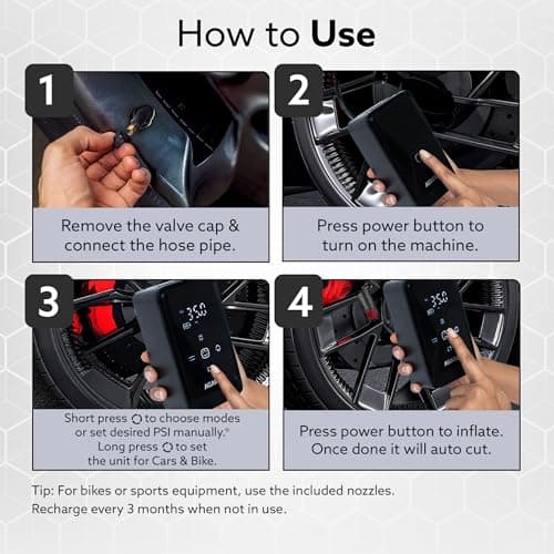 AGARO Atom Cordless Tyre Inflator, 150 PSI, 4500mAh Battery, Auto Shut-Off, Digital Display, LED Light, USB-C Charging, 12V DC Output, for Cars, Bikes, Balls & Inflatables 5