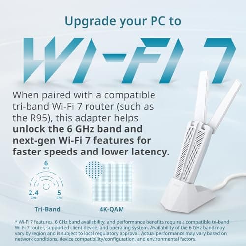 D-Link BE6500 Tri-Band Wi-Fi 7 Wireless USB 3.0 Adapter for Desktop or Laptop PC (AE65U) 2 x High Gain Antennas, 6GHz, 4K-QAM, 160MHz, WPA3 Enhanced Security, Detachable Cradle, Windows 11,10 2