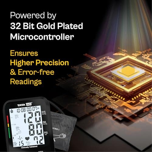 TATA 1mg Clinically Validated Blood Pressure Monitor| Gold Plated Microcontroller for High Precision| Arm Movement Detection Technology| Dual Power Option - USB Type C & AA Battery, Black 2