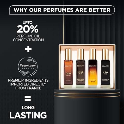 Bella Vita Luxury | Long Lasting Men Perfume Gift Set | 4x20ml | Perfume for Man | Gift for Man | Woody, Citrusy, Oud Premium Fragrance | KLUB, OUD, CEO, G.O.A.T 4