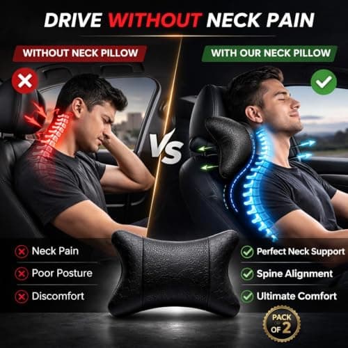 AdroitZ Faux Leather 𝗨𝗡𝗜𝗩𝗘𝗥𝗦𝗔𝗟 Car Neck Rest Pillow | Premium headrest Cushion Neck Pain Relief | Head Rest Support for Long Drives | Headrest Interior Seat Accessories for All Cars(Set of 2) 5