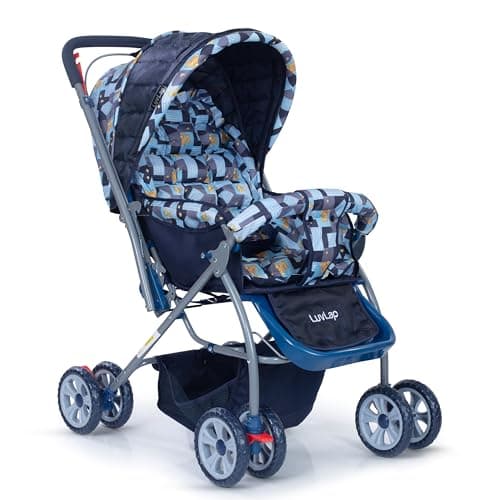LuvLap Starshine Baby Stroller/Pram for 0 to 3 Years, New Born/Toddler/Kid, Lightweight,Adjustable backrest, 360° Swivel Wheel, Large Storage Basket, Reversible Handlebar (Blue)