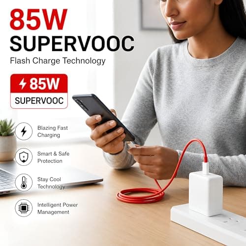 VIHOMI 85W SuperVOOC Fast Charger with Type C Cable | USB C Fast Charging Adapter Compatible with OnePlus 10R, 11R, Nord 3, Oppo, Realme, Vivo & iQOO Smartphones | Cable Included 3