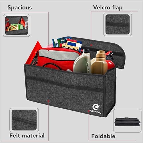 OCEANEVO Felt Car Boot Organizer, Car Trunk Organizer For Storage Of Accessories, Hardware Tools And Documents - 50 X 24 X 17 Cm - Dark Grey 3