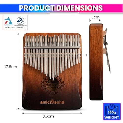 amiciSound Thumb Piano 21 Keys Musical Instrument Kalimba with Engraved Notes and Tuning Hammer and Protective Carry Bag 2