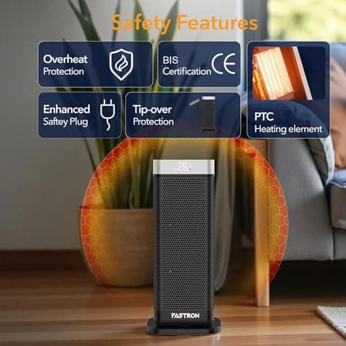 FASTRON 2000W PTC Space Heater for Indoor Use | Fast Heating Portable Electric Heater with Remote, 12H Timer, 70° Oscillation, Large Ceramic Room Heater for Bedroom, Office & Home Safety Protection 5