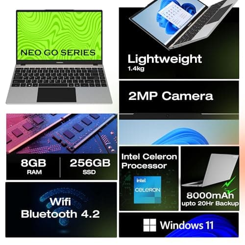 Thomson NEO 14.1 Inch IN-N14C Intel Celeron Dual Core N4020 Processor Windows 11 Home Notebook (8 GB RAM DDR4/ 256 GB SSD/Thin & Light Weight/Silver/Non Stop Performance Beyond 15 Hrs) 4