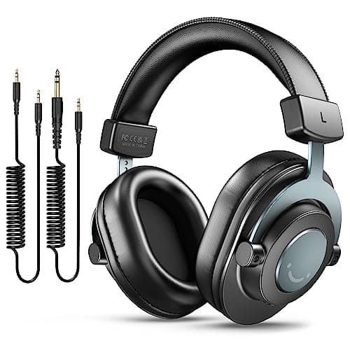 FIFINE Studio Monitor Headphones for Recording-Over-Ear Wired Headphones for Podcast Monitoring, Streaming Comfortable Equipment with Detachable Cables 3.5mm or 6.35mm Jack, Black, on PC/Mixer-H8