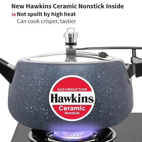Hawkins 5 Litre Ceramic Nonstick Pressure Cooker, Induction Inner Lid Cooker, Granite Contura shaped Cooker, Blue (ICC50) 5