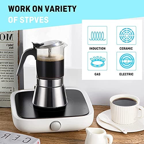 Niyam Premium Glass Steel Stovetop & Induction Base Moka Pot 4 Cup Espresso Coffee Maker Percolator Cafeteria suitable for all hobs (200ml) 2